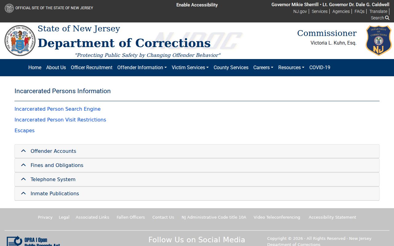 West Milford residents directory reference to the NJDOC incarcerated-person search