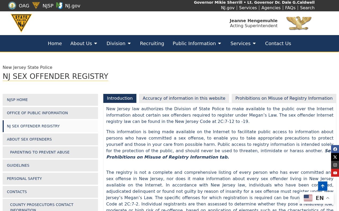 West Milford residents directory reference to New Jersey public safety registry information