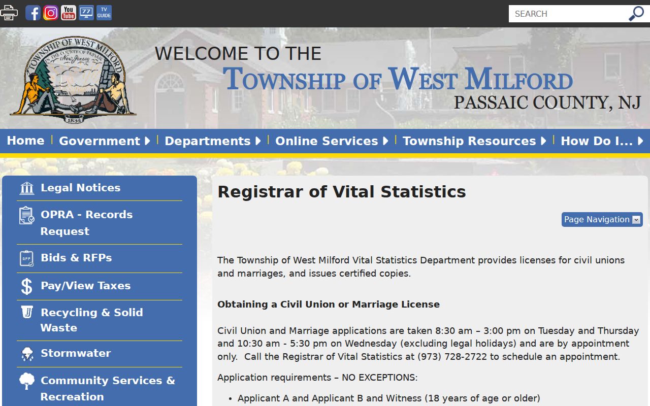West Milford resident lookup access through the West Milford vital records page